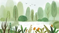 树木绿色素雅清新手绘森林风景插画