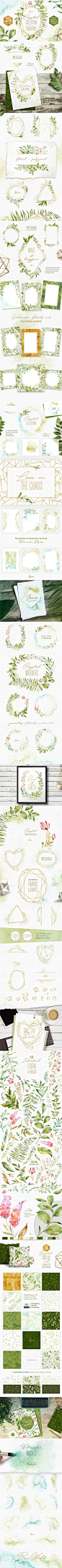 清新手绘水彩叶子绿色植物边框文字框海报背景PNG素材