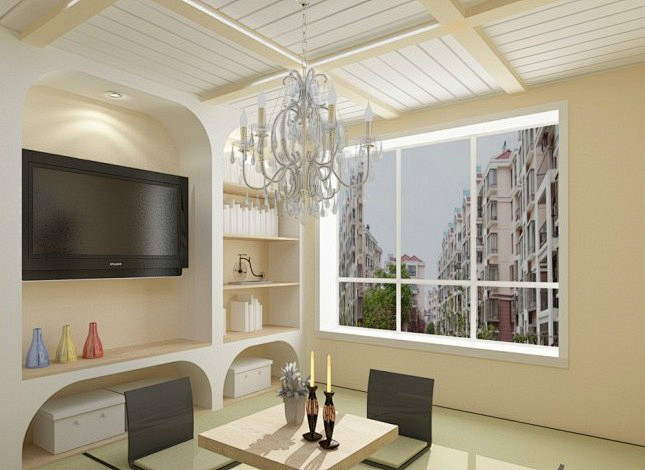 2013客厅美式风格有梁吊顶装修效果图