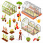 Isometric 3d greenhouse icon set Free Vector