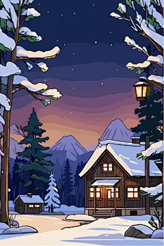 动漫卡通森林小木屋