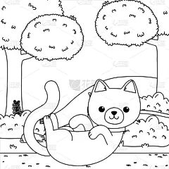 猫,卡通,式样,可爱的,宠物,自然,多样,环境,图像,灌木