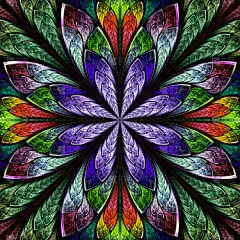 多色美丽分形理论在彩色玻璃窗口样式.