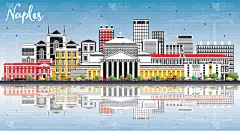 纳布勒斯,意大利,城市天际线,彩色图片,建筑外部,旅途,商务,云,鸟类,写实