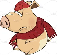 可爱猪的插画。卡通人物