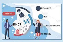 矢量网站设计模板。DHCP -动态主机配置协议缩写，业务概念。网页横幅、市场推广资料、业务介绍、网上