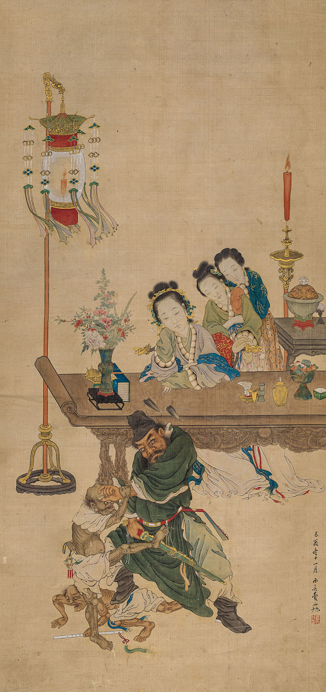 费丹旭——《钟馗捉鬼图》【己酉冬十一月】钟馗人物场景 立轴欣赏 | 