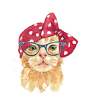 Cat Watercolor - 5x7 PRINT, Orange Tabby Illustration, Retro Cat, Open Edition, Cat in Glasses #小清新插画#