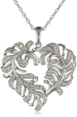 Sterling Silver Feather Heart Diamond Pendant Necklace: 
