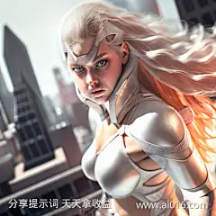超级英雄在一个建筑物的顶部俯瞰一个城市_提示词查看_Midjourneyai绘图工具关键词描述词咒语_512X512像素-美女,超级英雄,城市,赛博朋克,边缘照明,金发碧眼-提示词编号:2023080313053276-绘ai-www.ai016.com