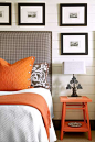 Varied tints of orange add dashes of fun to an otherwise neutral-toned bedroom. | Photo: Emily J Followill/Collinstock | thisoldhouse.com: 