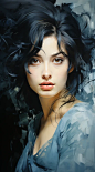 jan naberstein's painting of a blue lady, in the style of soft focus romanticism, gongbi, beautiful women, charming characters, tonal palette, official art, light-filled