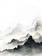 极简主义山水插图，水墨山脉由不同的线条组成黑白