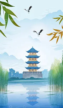 古风亭子插画背景高清模板免费下载-趣麦麦图