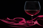 Burgundy, silk, black background, glass, satin, wine, red