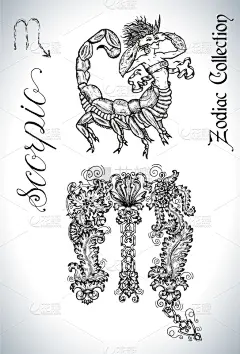 标志,吉祥物,蝎子,绘画插图,白色,黑色,式样,华丽的,布置,收集