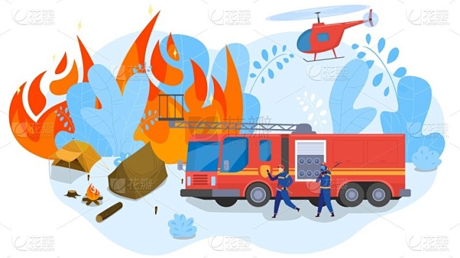 森林火灾,矢量,绘画插图,人,消防员,起跑线,高潮,卡车,汽车,仅男人素材-花瓣网