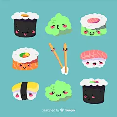 可爱风格日式寿司插画集合