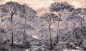 ILLUSTRATION  watercolor painting   Nature Landscape trees forest mountains sepia TRADITIONAL ART