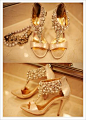 韩国官代购正品奢华绝美珍珠钉珠金色高贵婚鞋高跟鞋-淘宝