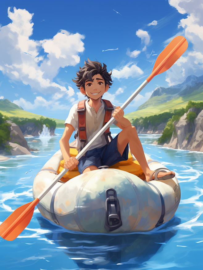 夏日人物漂流插画