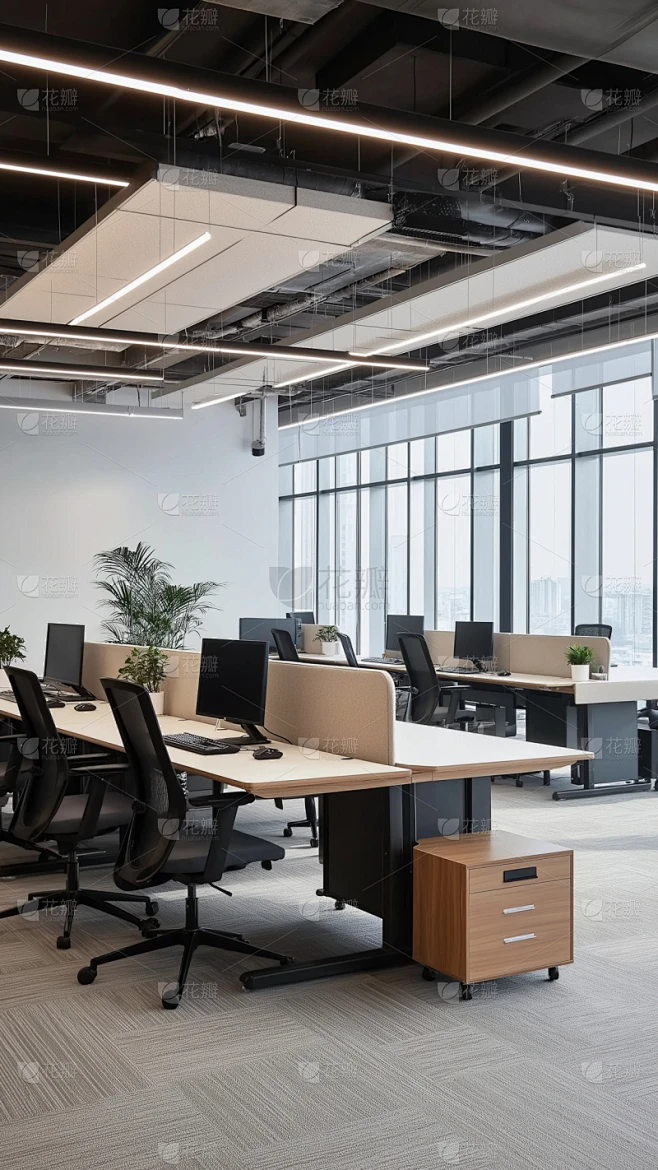 建筑系列通用现代简约职工办公室实景图素材-花瓣网