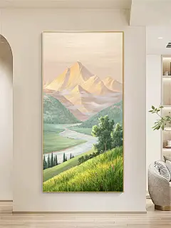 玄关装饰画走廊过道风景画日照金山挂画山水画入户手绘油画墙壁画-tmall.com天猫
