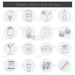 零食菜单线图标设置矢量插图