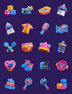 3D立体婴儿宝宝母婴用品童装奶瓶icon图标png免抠blender设计素材-淘宝网