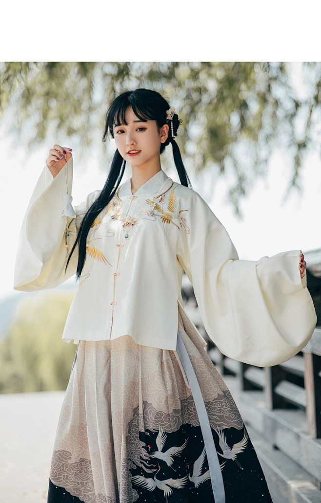 汉尚华莲河清鹤舞原创明制方领袄裙汉服女传统云鹤刺绣秋冬套装tmall