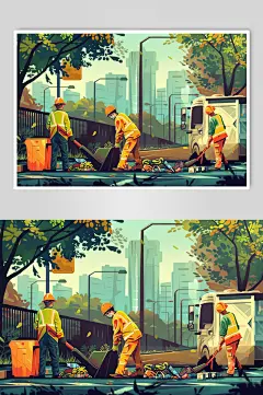 AI数字艺术劳动节清洁工环卫工人插画