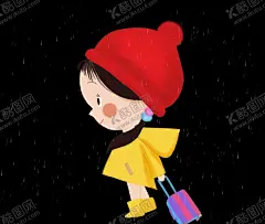 雨中的小女孩 【酷图网】女孩,下雨,插画,治愈插画,手绘,雨衣