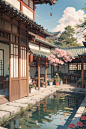 00854-3375171069-Architecture, summer _ eaves, _ blue sky, branches and during the day, the east Asian _ _ buildings, a summer pond, pond, (court