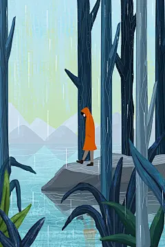 春雨风景手绘插画