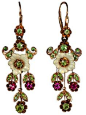 Russian Art Nouveau Enameled Demantoid Long Earrings.    Russia, 1908-1917.