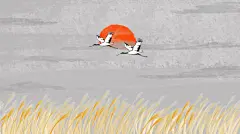 水墨远景插画元素田野原创设计