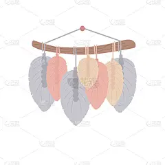 编织与叶子装饰的棉花绳。面板壁挂。Diy时尚的室内装饰。手工制作的现代斯堪的纳维亚柳条。矢量插图，孤
