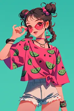 AI数字艺术夏季卡通人物头像插画-众图网