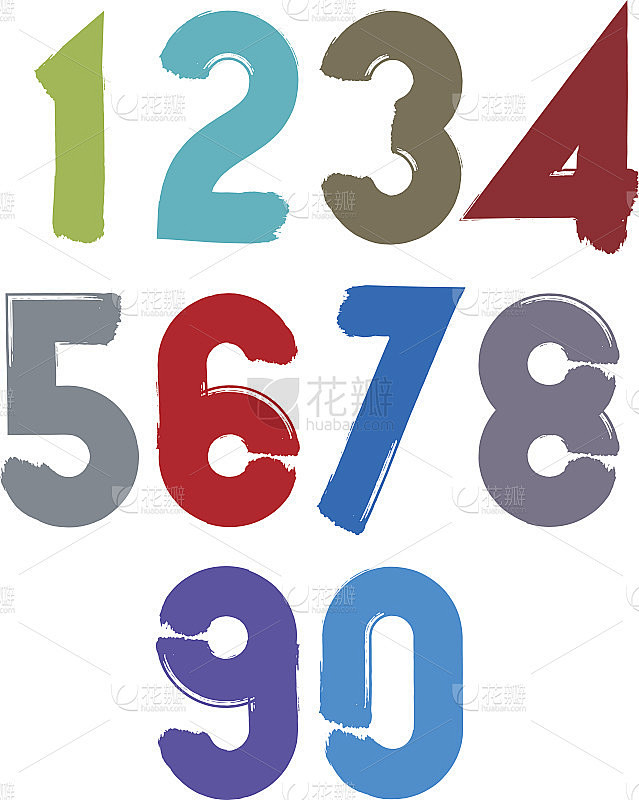 手写彩色矢量数字，时尚的数字集