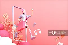 3D渲染的旅游概念的卡通女孩图片素材