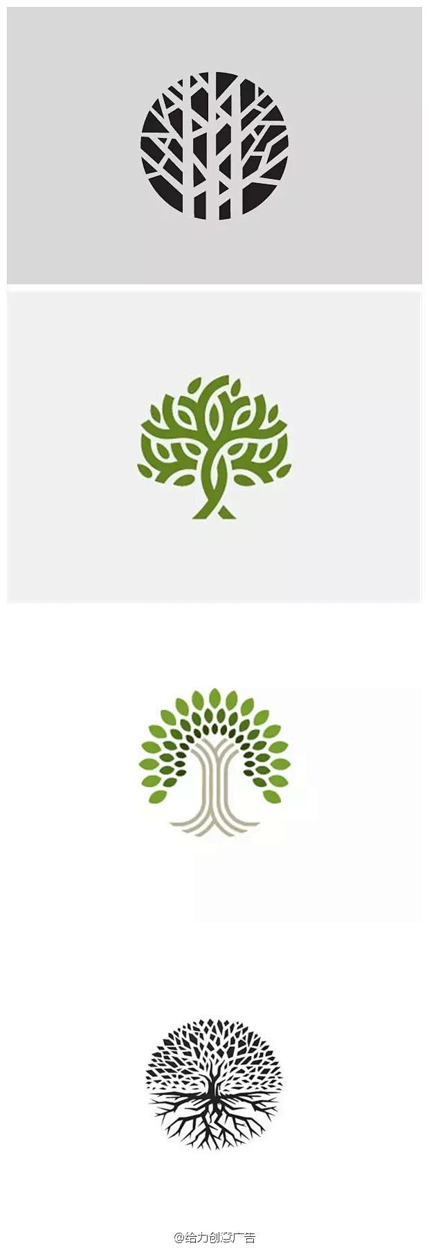 以“树”为元素的logo设计，树代表着绿...