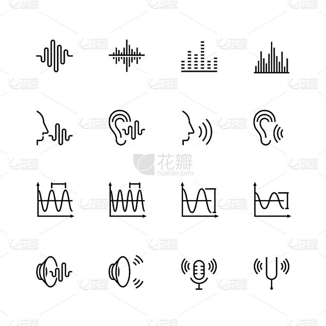 声学和声音矢量图标设置在细线风格素材-花瓣网
