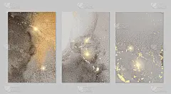 一套模板的旗帜，海报设计与灰色和金色的闪光图案