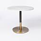 Orbit Base Round Dining Table, White Marble, Antique Bronze/Blackened Brass