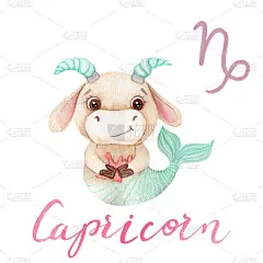 水彩插画摩羯座公牛象征2021年生肖有趣和可爱的牛新年插图