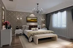 简欧风三居室卧室灰色壁纸