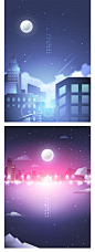 唯美现代城市夜晚夜景星空月亮流星灯光烟花风景插画AI矢量素材-淘宝网