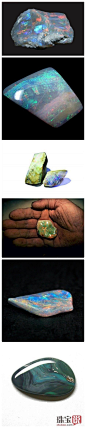 [集宝石之美于一身的欧泊（Opal）] 欧泊的英文为Opal，源于拉丁文Opalus， 意思是“集宝石之美于一身”。 古罗马自然科学家普林尼曾说：“在一块欧泊石上，你可以看到红宝石的火焰，紫水晶般的色斑，祖母绿般的绿海，五彩缤纷，浑然一体，美不胜收。”理化特性1. 英文名称：Opal2. 化学成份：SiO2˙nH2O3. 结晶状态：非晶质体4. 常见颜色：可出现各种体色，白色体色可称为白蛋白，黑、深灰、蓝、绿、棕色体色可称为黑蛋白，橙、橙红、红色体色可称为火蛋白5. 光泽：玻......@北坤人素材
