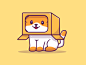 cat and box!  cartoon animal pet icon illustration logo mascot character kitty kitten cardbox carton sleep smile cute happy hide and seek play box cat