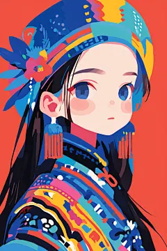 AI数字艺术扁平化民族风东方人物插画-众图网